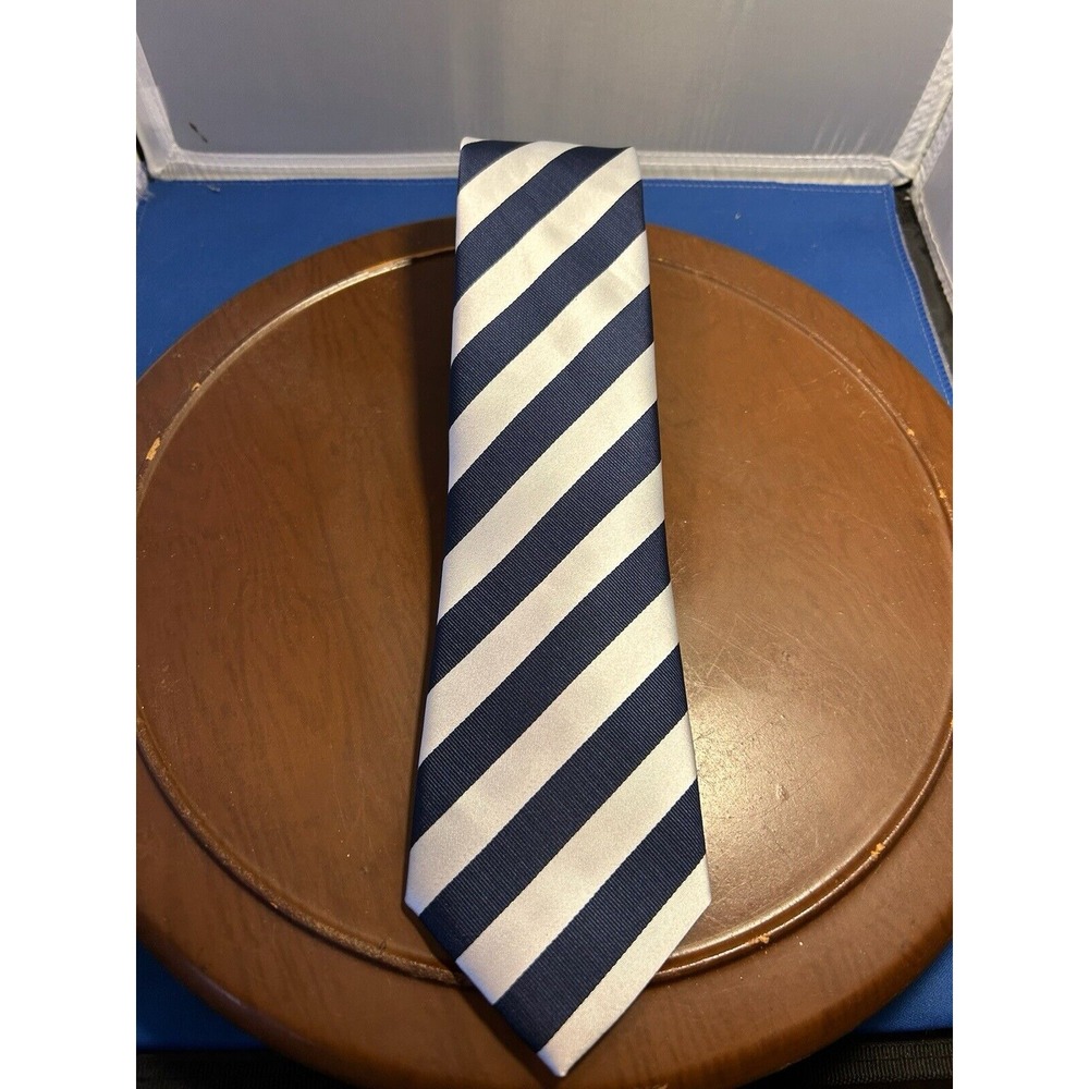 Puccini Men's Blue & White‎ 100% Microfiber Striped Tie Necktie Handmade